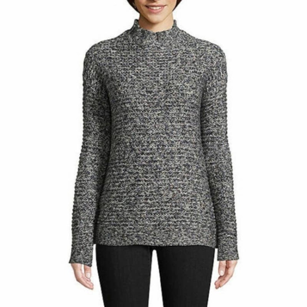 NWT St. John's Bay Size L Grey Crochet Knit Long Sleeve Sweater